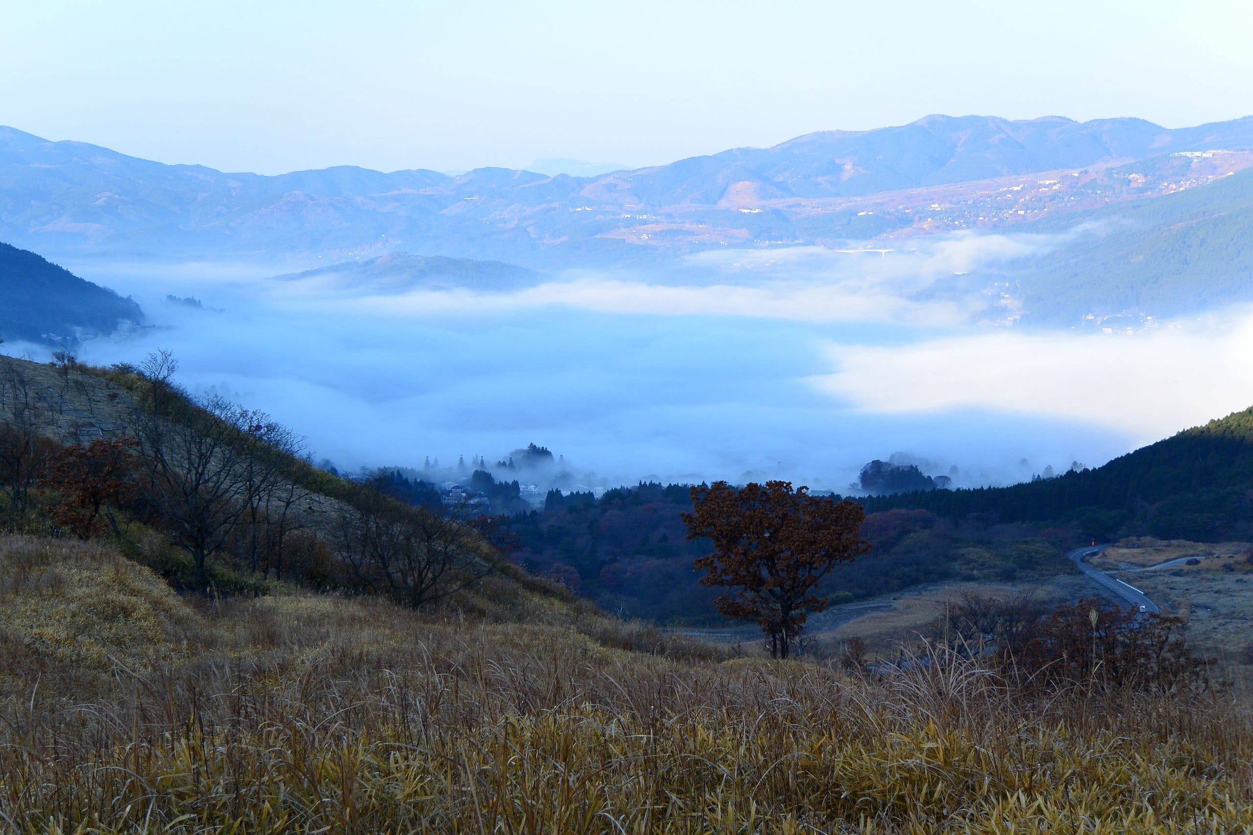 Sea of clouds over the Yufuin basin seen from the surrounding highlands